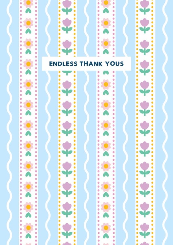 Cute thank you card for friend or loved one - floral colourful pretty created by Jessica Rachel Sharp
