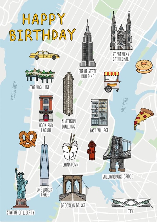 Fun NYC-themed birthday card created by That Little Map Shop
