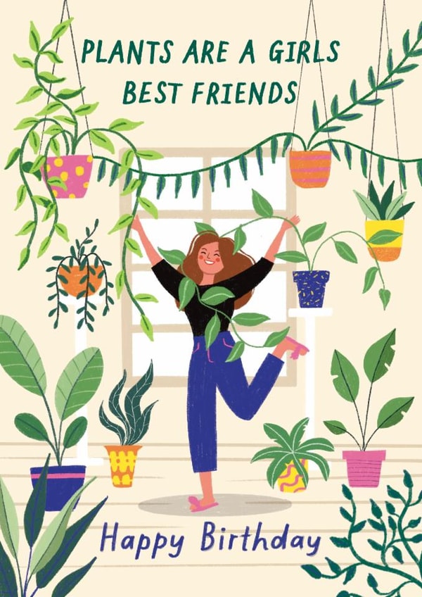 Funny Birthday Card For Her - Plants Are Friends created by Bellollage