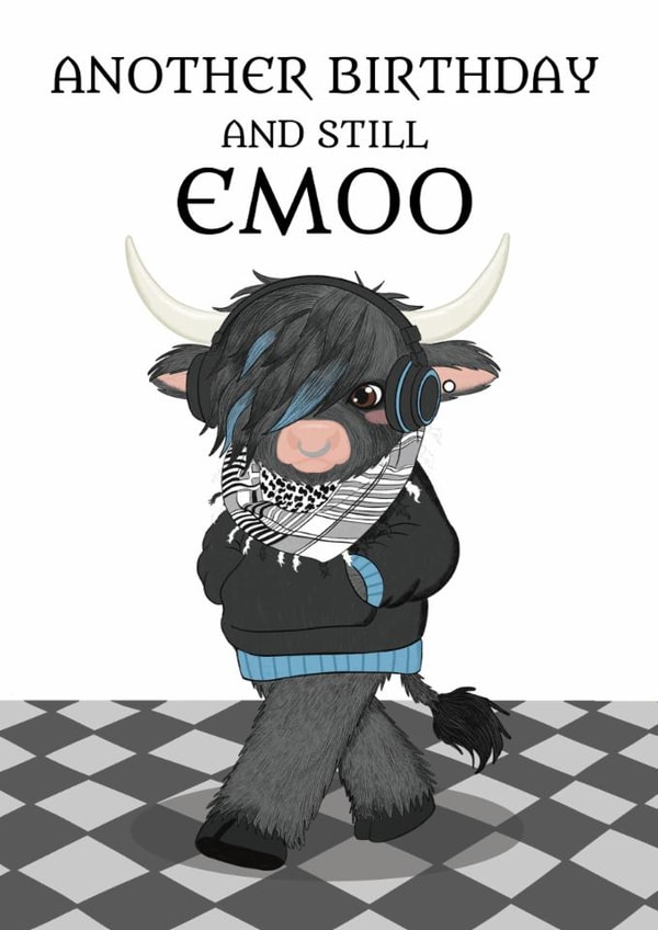 Funny Emo Birthday Card β Emo Cow Pun β Another Birthday, Still Emo created by @Cupsie's Creations