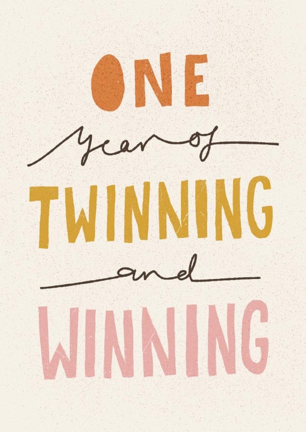 Funny First Birthday Card for Twin Boys Twin Girls - Twinning And Winning created by Nicola Scott