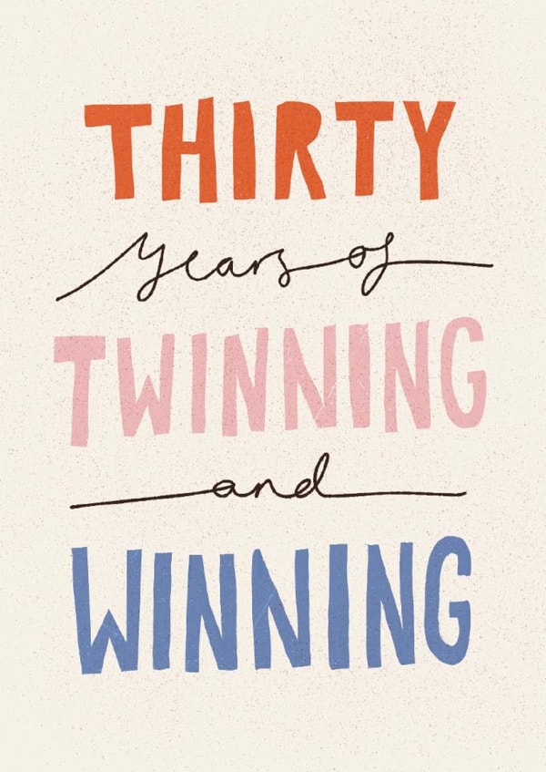 Cute 30th Birthday Card for Twin Sister Twin Brother - Twinning And Winning created by Nicola Scott