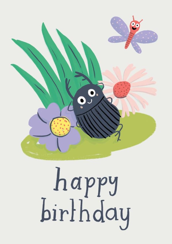 Cute Birthday Card - Beetle - Butterfly created by Lisa Greener