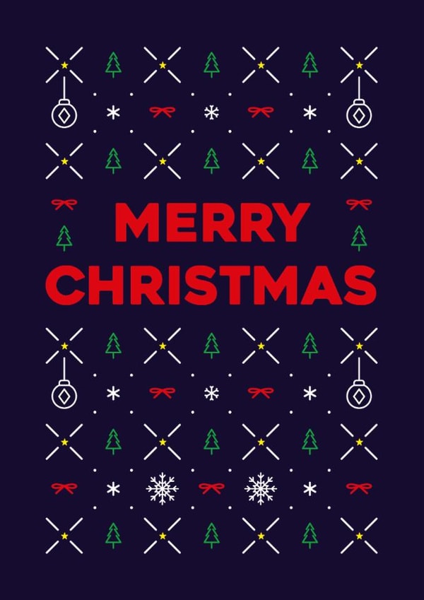 English, Merry Christmas, classic, cute Christmas pattern card for anyone. created by Pens & Pixels