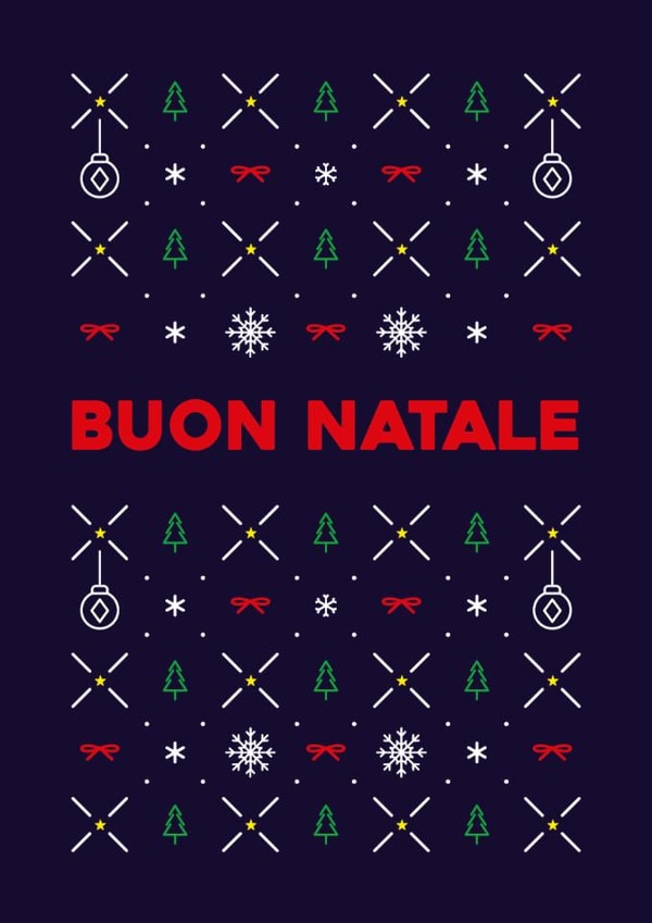 Italian, Buon Natale, classic, cute Christmas pattern card for anyone. created by Pens & Pixels