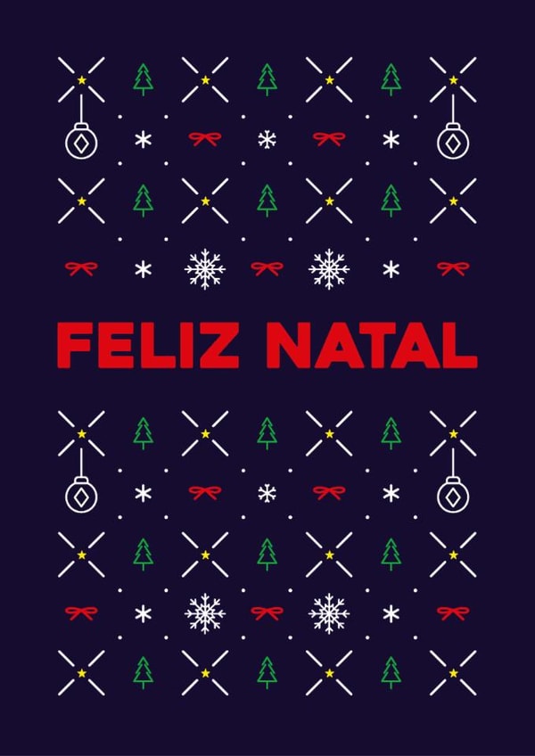 Portuguese, Feliz Natal, classic, cute Christmas pattern card for anyone. created by Pens & Pixels