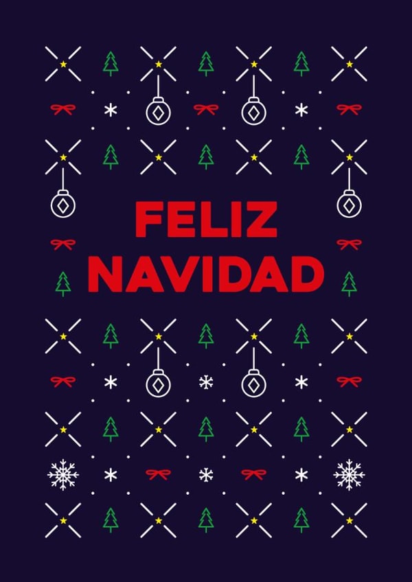 Spanish, Feliz Navidad, classic, cute Christmas pattern card for anyone. created by Pens & Pixels