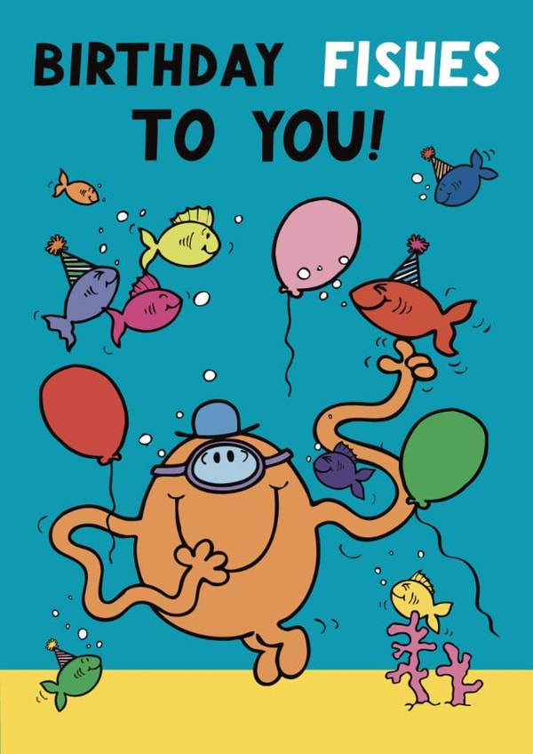 Cute Birthday Card - Mr. Men - Mr. Tickle - Fishes created by Mr. Men