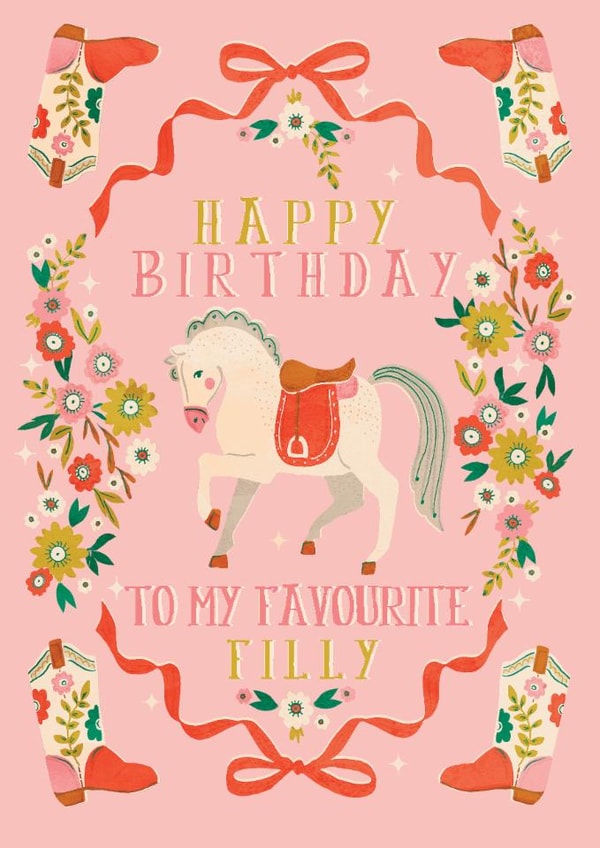 Cute Retro Floral Cowgirl Horse Birthday Card for Girl Daughter or Friend created by THE PRINTED SQUARE STUDIO