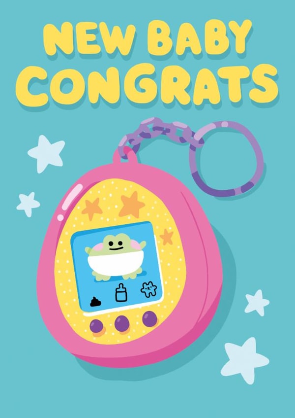 Cute New Baby Card - Tamagotchi - Retro Toy created by SteJDesigns