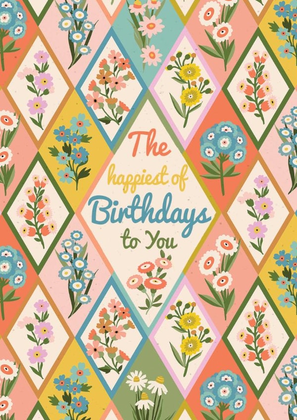 Pretty Retro Floral Botanical Diamonds Birthday Card For Significant Other created by THE PRINTED SQUARE STUDIO