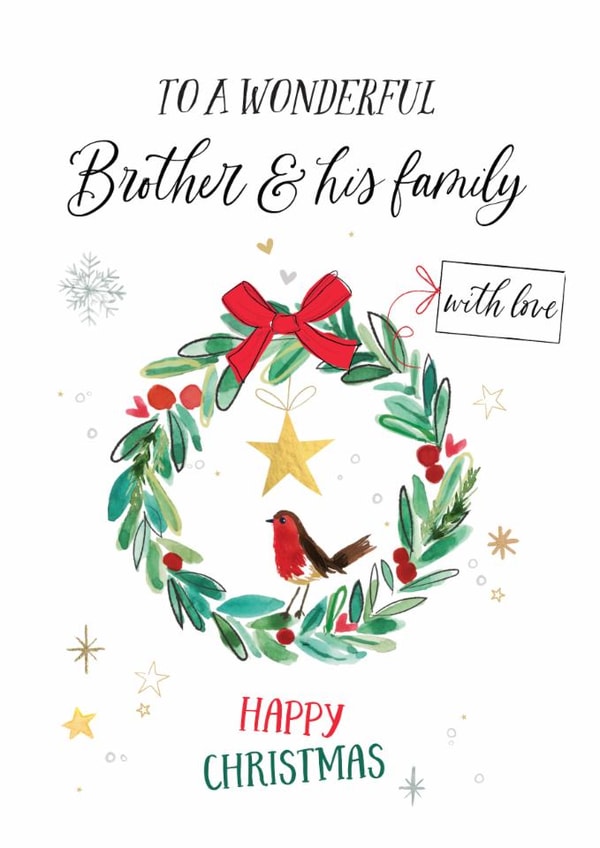 Classic Christmas Card - For Brother & His Family - Wreath created by Katie Phythian Design