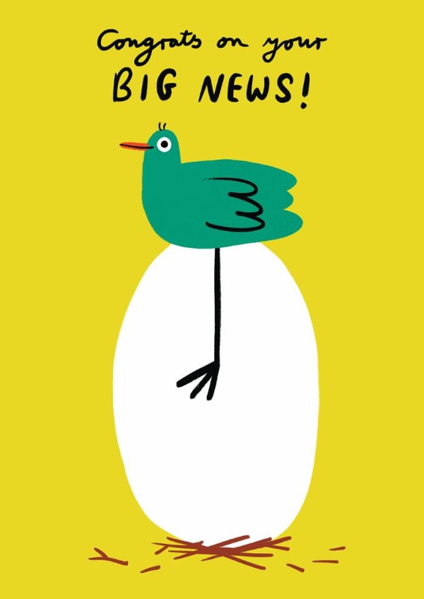 Cute New Baby Card - Big News - Bird - Egg created by Au Contraire