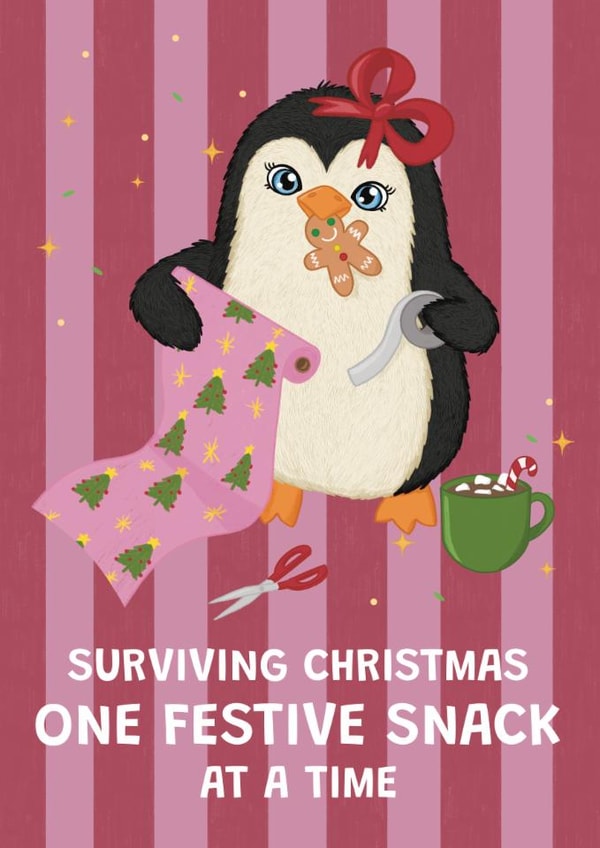 Cute Christmas Card - Penguin - Surviving Christmas One Festive Snack At A Time created by @Cupsie's Creations