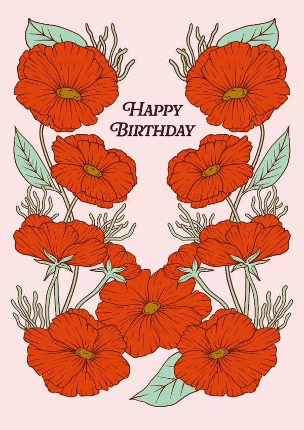 Arty Birthday Card - Red Flowers created by Lately Studio