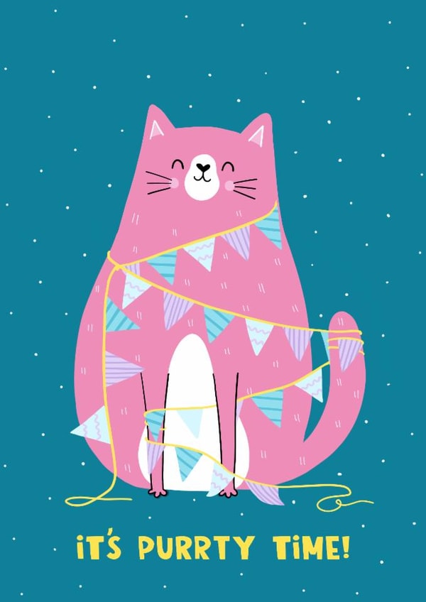 Cute Birthday Card - Purrty Time - Cat With Bunting created by Lucy Maggie Designs