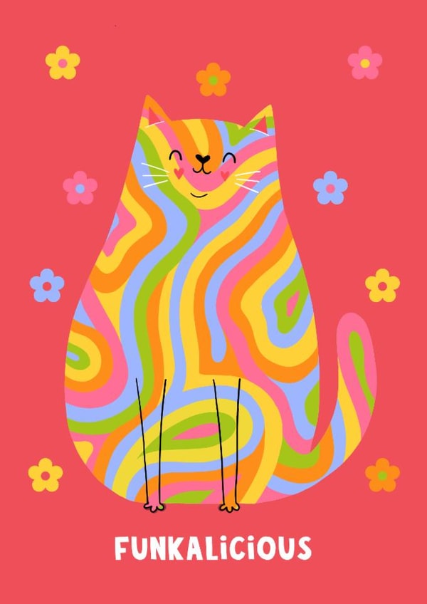 Cute Birthday Card - Retro - Funkalicious Cat created by Lucy Maggie Designs
