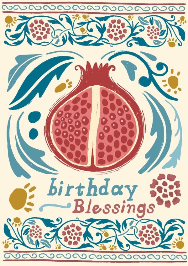 Pretty Birthday Card - Medieval Pomegranate - Blessings created by URGHH Card Co.