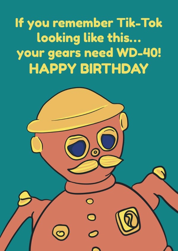 Funny Retro Robot 80s Nostalgia Birthday Card – Tik-Tok Original App Joke created by FarrowsHandmade