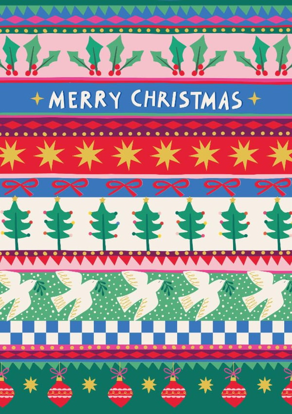 Arty Christmas Card - Festive Stripes - Doves - Stars created by Nina Raby - Jones