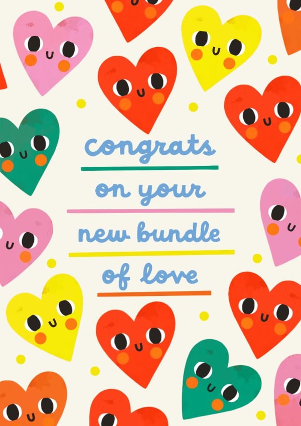 Cute New Baby Card - Bundle Of Love - Hearts created by AbiGoLucky