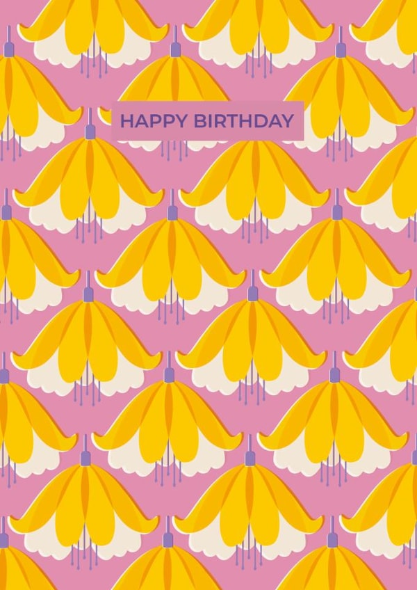 Arty Birthday Card - Yellow Retro Fuchsia Pattern created by Taya Cosgrove