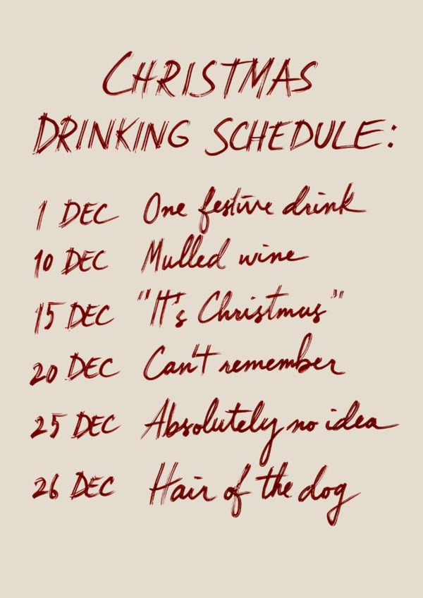 Funny Christmas Card For Friend - Drinking Schedule created by Ink Icons