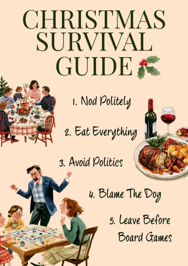 Funny Christmas Card For Family - Christmas Survival Guide created by Ink Icons