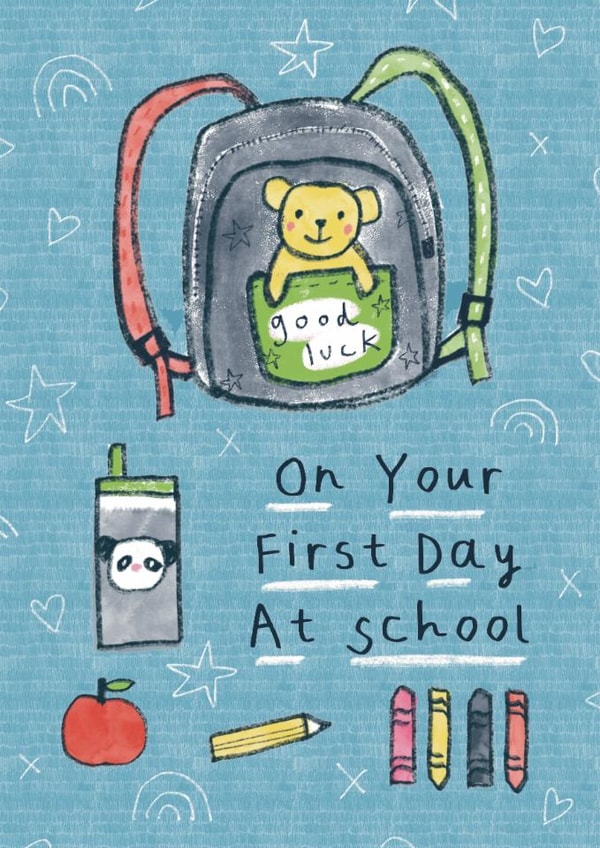 Cute Good Luck Card - First Day At School - Teddy - Rucksack created by Sticky Tape Kate 