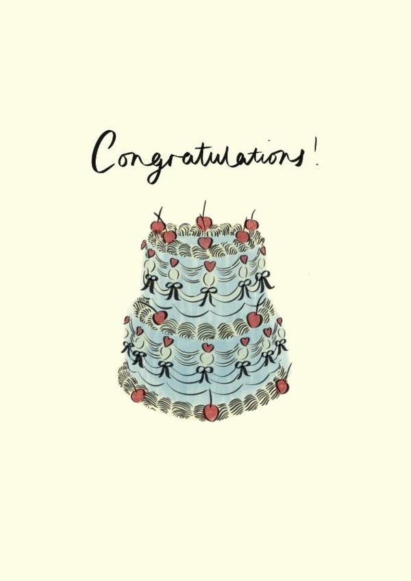 Wedding Congratulations Card – Cute Celebration Cake created by Charlotte charlotteroyalart@outlook.com
