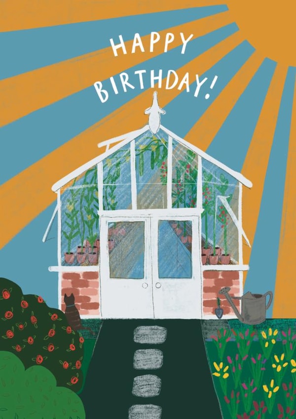 Classic Birthday Card - Greenhouse - Gardening created by martha and hepsie ltd