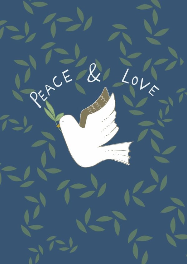Classic - Peace and Love - Dove - Christmas Card - Olive branch created by martha and hepsie ltd