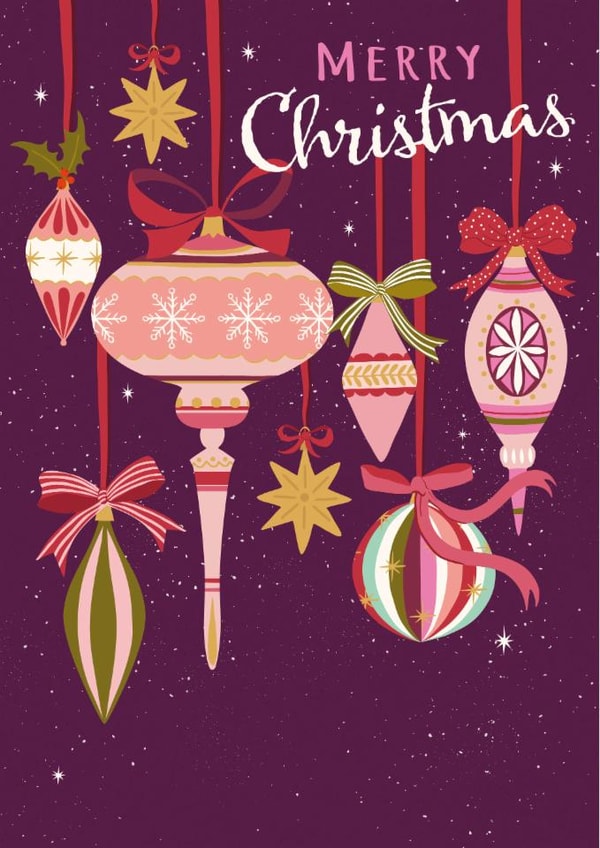 Pretty Christmas Card - For Her - Vintage Baubles - Festive Bows created by Nina Raby - Jones