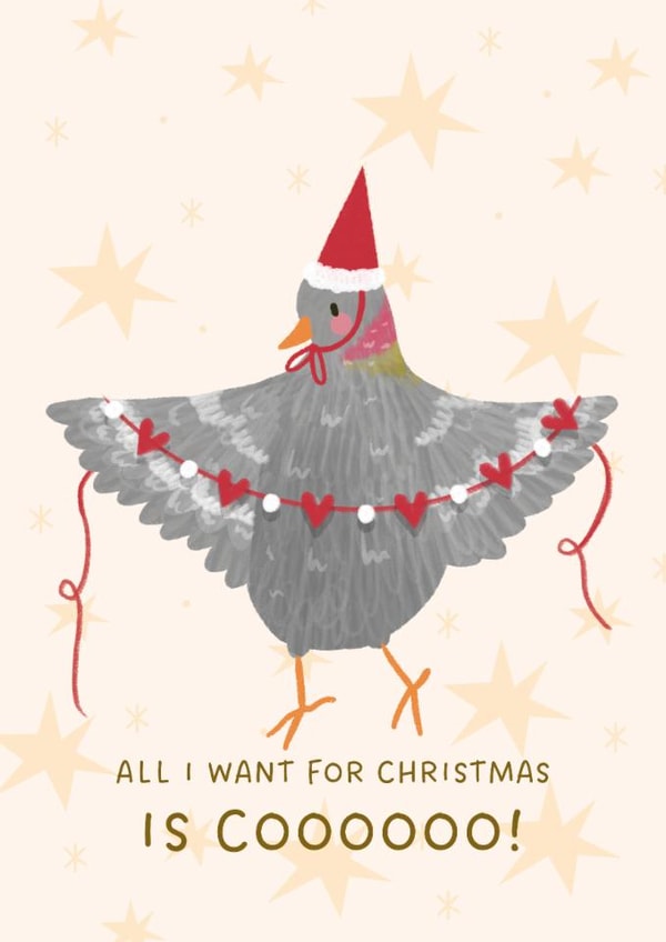 Cute Christmas Pigeon Card for Partner - All I Want for Christmas is COO - Funny created by Kitty Strand