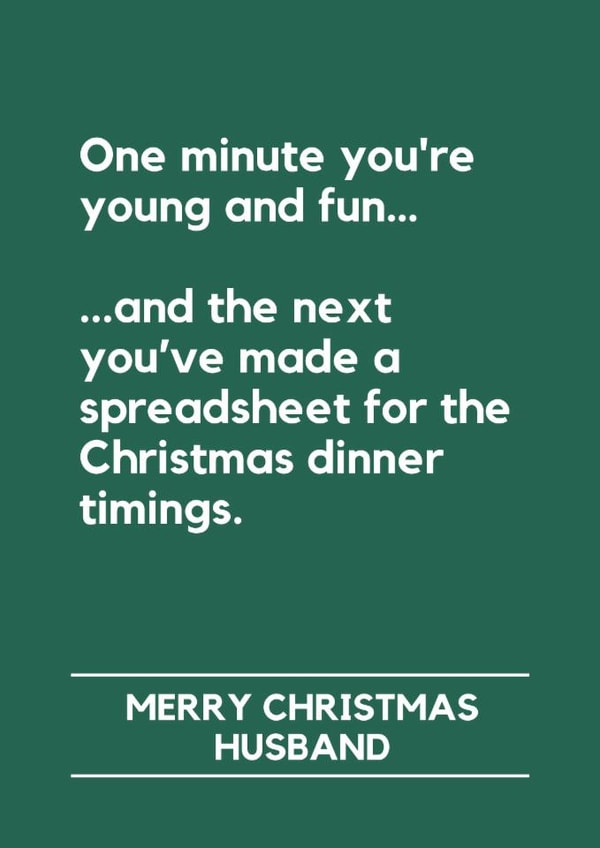 Funny Christmas Card for Husband – Christmas Dinner Spreadsheet created by Lemonade Insight
