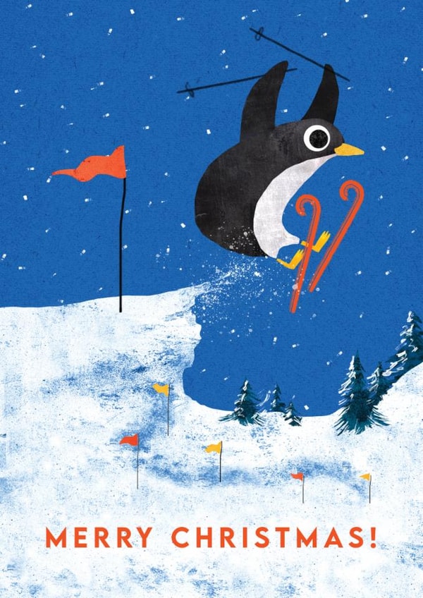 Cute Christmas Card - Skiing - Penguin created by Emily Nash Illustration