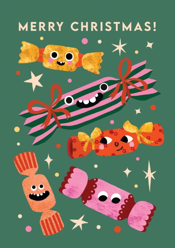Cute Christmas Card - Crackers - Silly Faces created by Emily Nash Illustration
