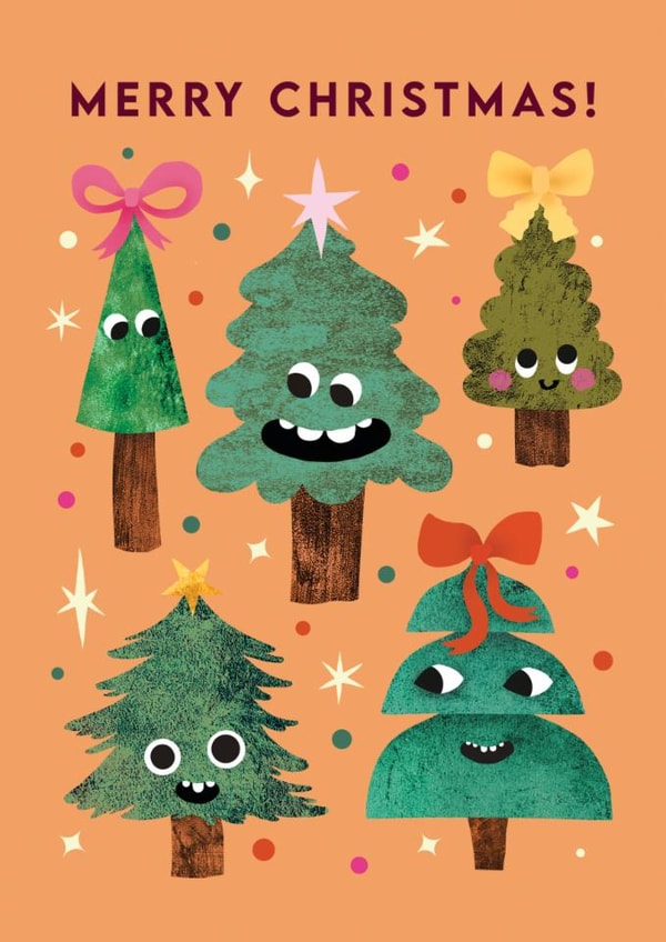Cute Christmas Card - Christmas Trees - Silly Faces created by Emily Nash Illustration