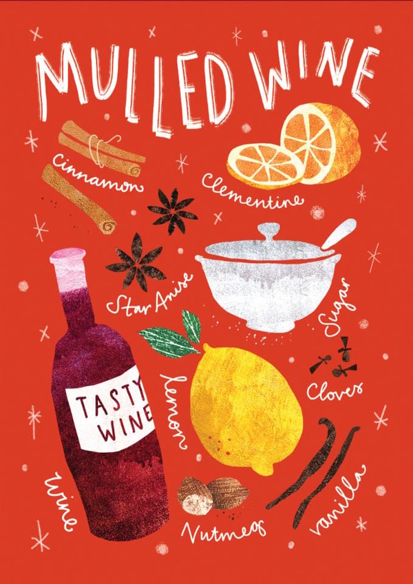 Arty Christmas Card - Mulled Wine - Recipe Design created by Emily Nash Illustration