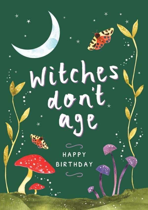 Arty Birthday Card - Mushrooms - Moths - October Birthday created by Bow & Bell