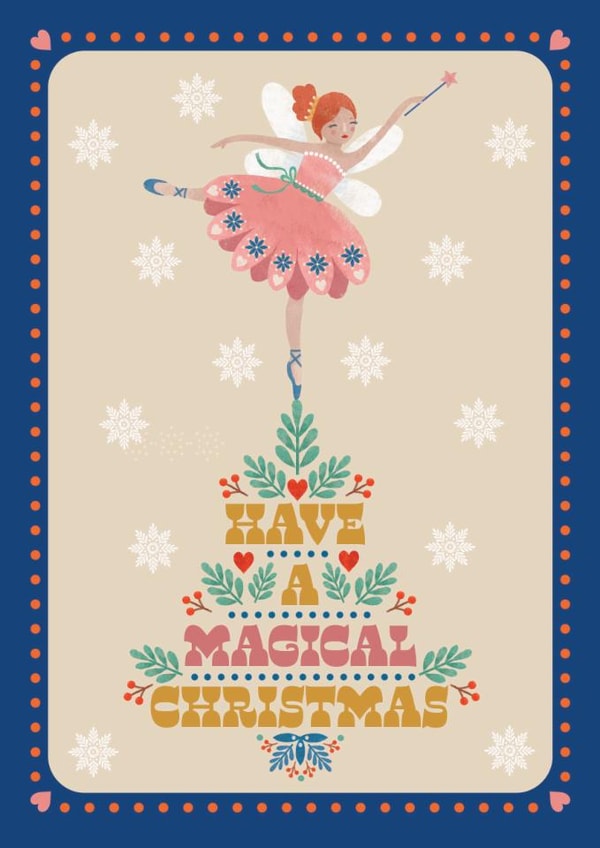 Have a Magical Christmas, pretty folk art style Sugarplum Fairy created by Ally Marie Illustration