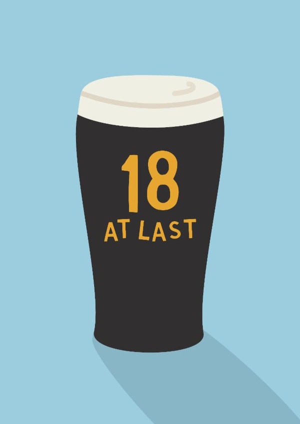 Funny 18th Birthday - 18 At Last Pint Glass Illustrated created by Melissa Gray