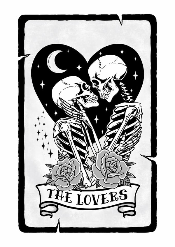 Cute Goth Couple Card - Anniversary, Engagement, Wedding - Skulls, Tarot Card created by Wishcraft Prints