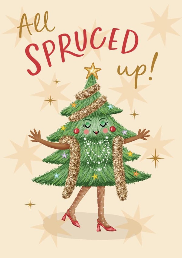 Fun Christmas Card for Her - All Spruced Up - Glamorous Tree Pun created by Sydney Jo Designs