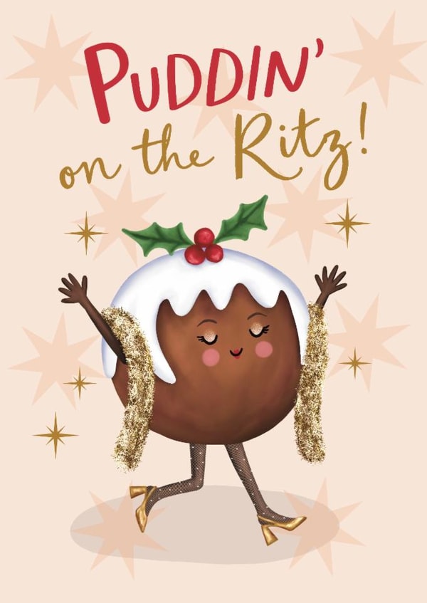 Fun Christmas Card for Her - Putting on the Ritz - Glamorous Pudding Pun created by Sydney Jo Designs