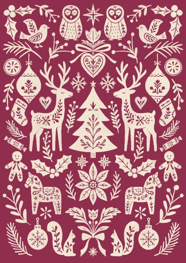 Pretty Christmas Card - Scandi Folk Art Pattern - Mulled Wine - Cottagecore created by Sydney Jo Designs