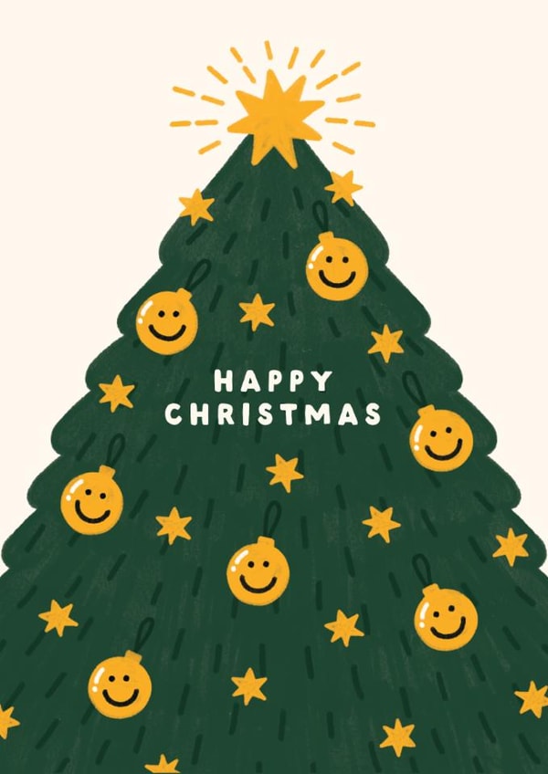 Cute Christmas Card - Smiley Faces - Baubles created by Jess Shah