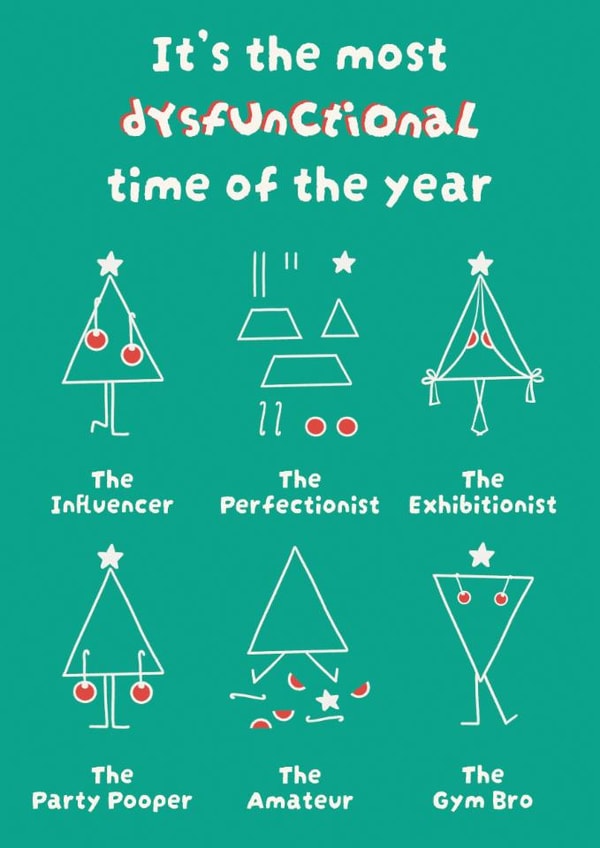 Funny Christmas Tree Personalities - Dysfunctional Christmas Card created by Goody Layers Cards