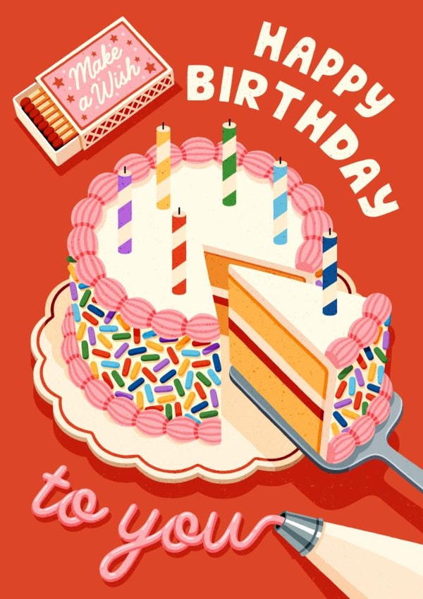 Classic Birthday Card - Colourful Birthday Cake - Make A Wish created by Folio | Ian Owen
