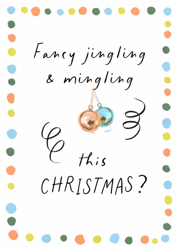 Naughty Christmas Card for friend | Jingle & Mingle | Retro Modern Baubles created by patternmuse